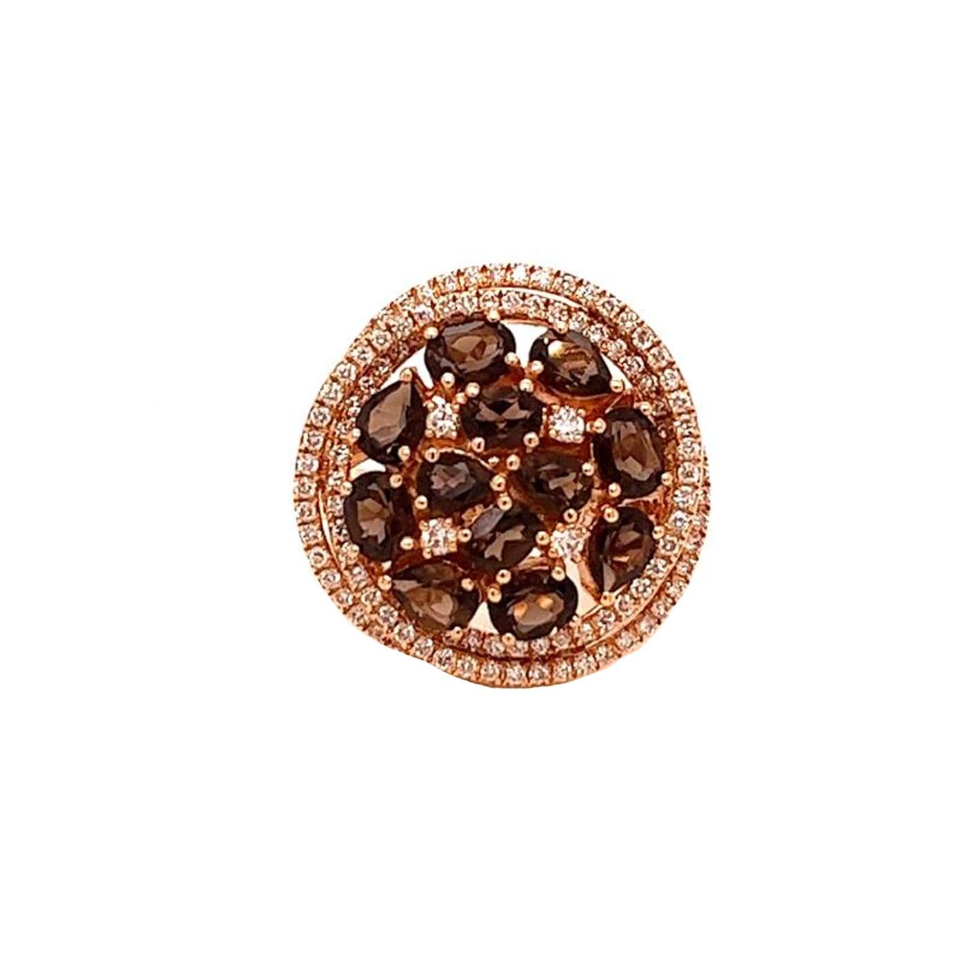 This beautiful ring is crafted in 18K Rose gold and features Chocolate Sapphires with 0.88-carat natural Round Diamonds. Anyone will cherish this outstanding ring. Exceptional style and luxury in the same purchase! The perfect addition to any