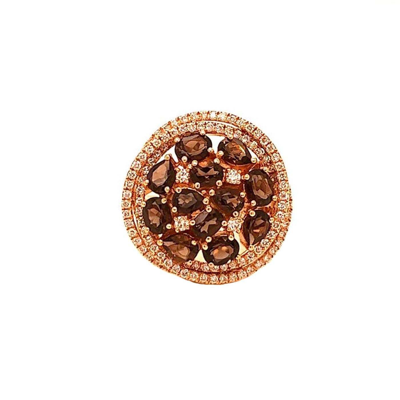 Modernist 0.88ct Chocolate Sapphire with Nautral Diamonds 18k Gold Spiral Cocktail Ring For Sale