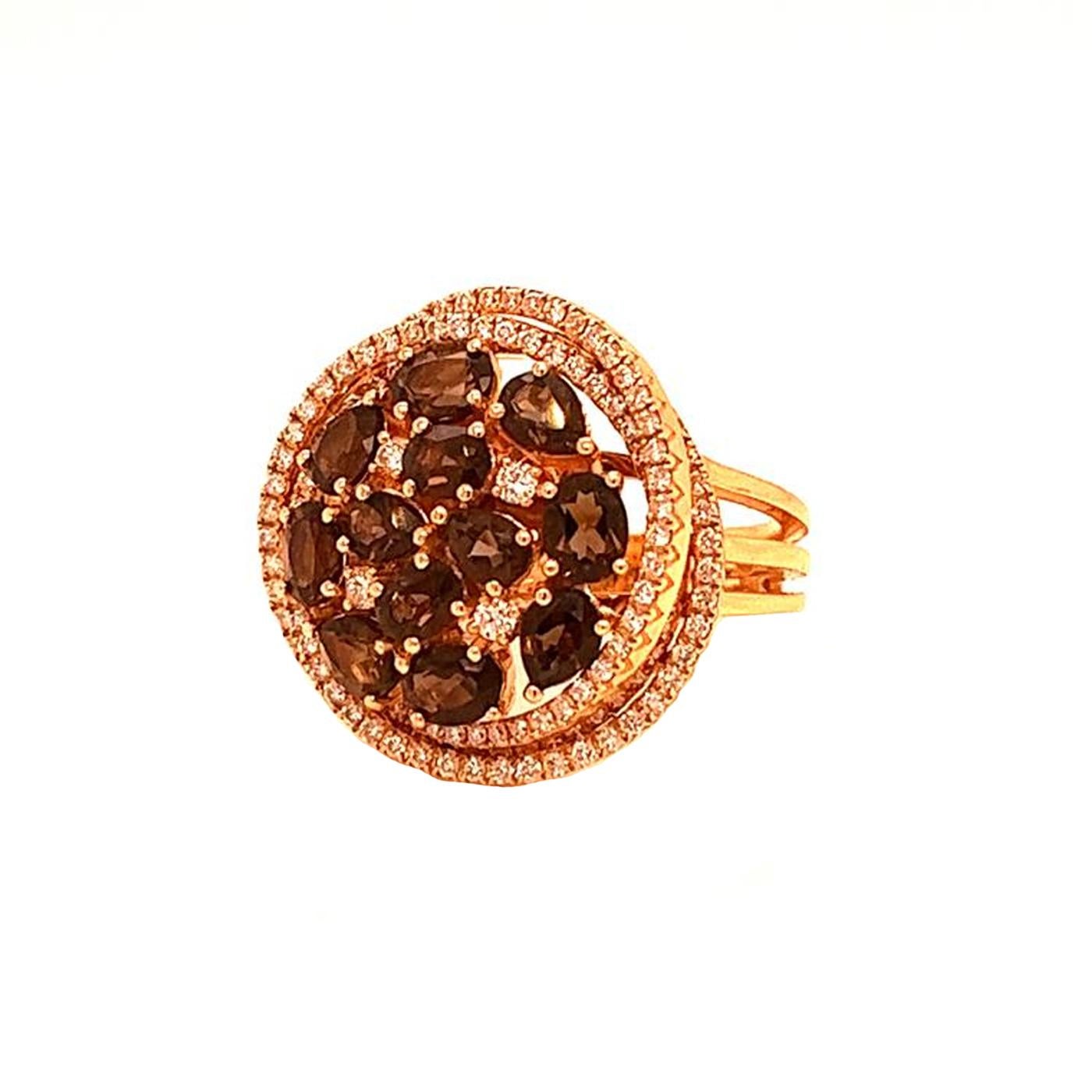 Round Cut 0.88ct Chocolate Sapphire with Nautral Diamonds 18k Gold Spiral Cocktail Ring For Sale