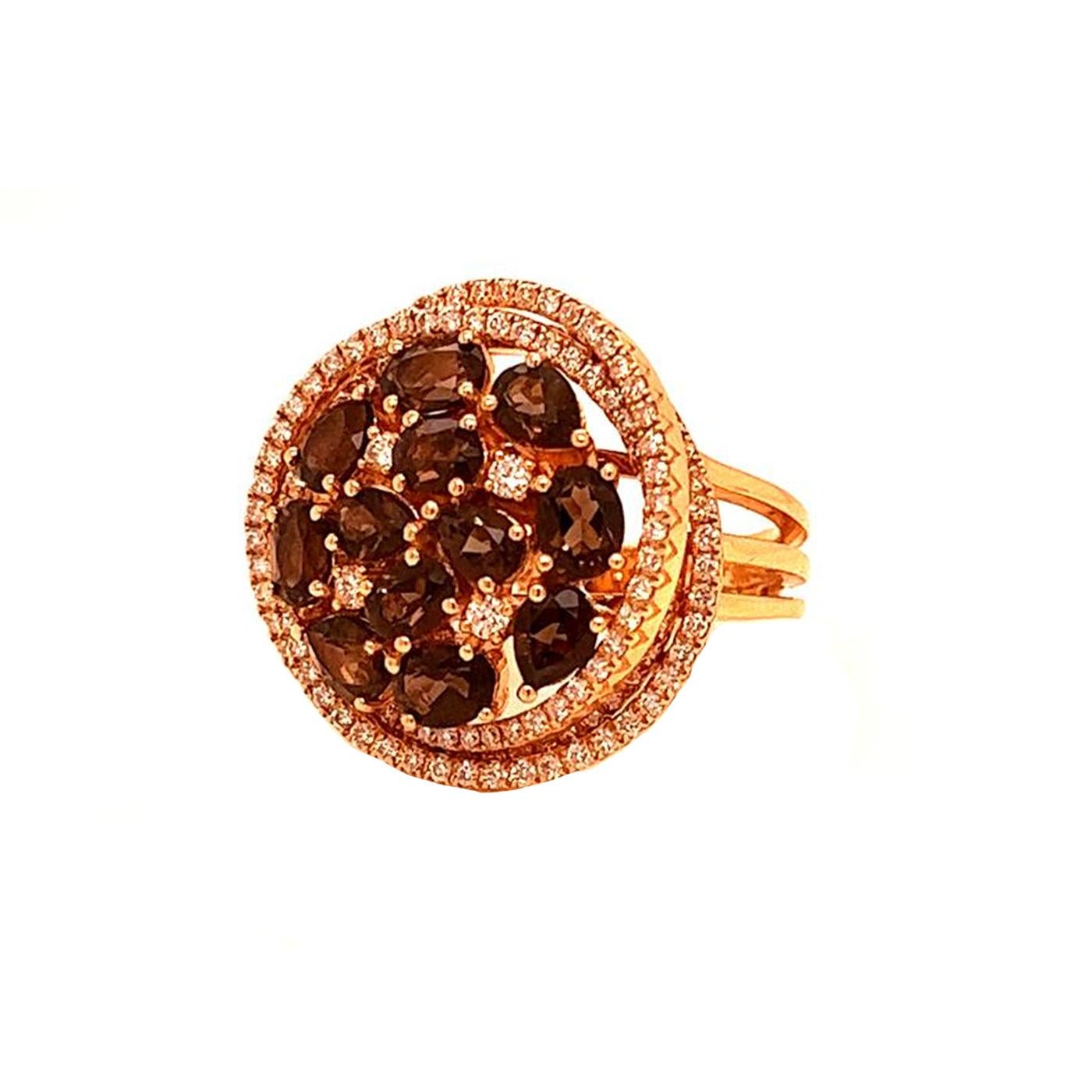 0.88ct Chocolate Sapphire with Nautral Diamonds 18k Gold Spiral Cocktail Ring In Good Condition For Sale In Aventura, FL