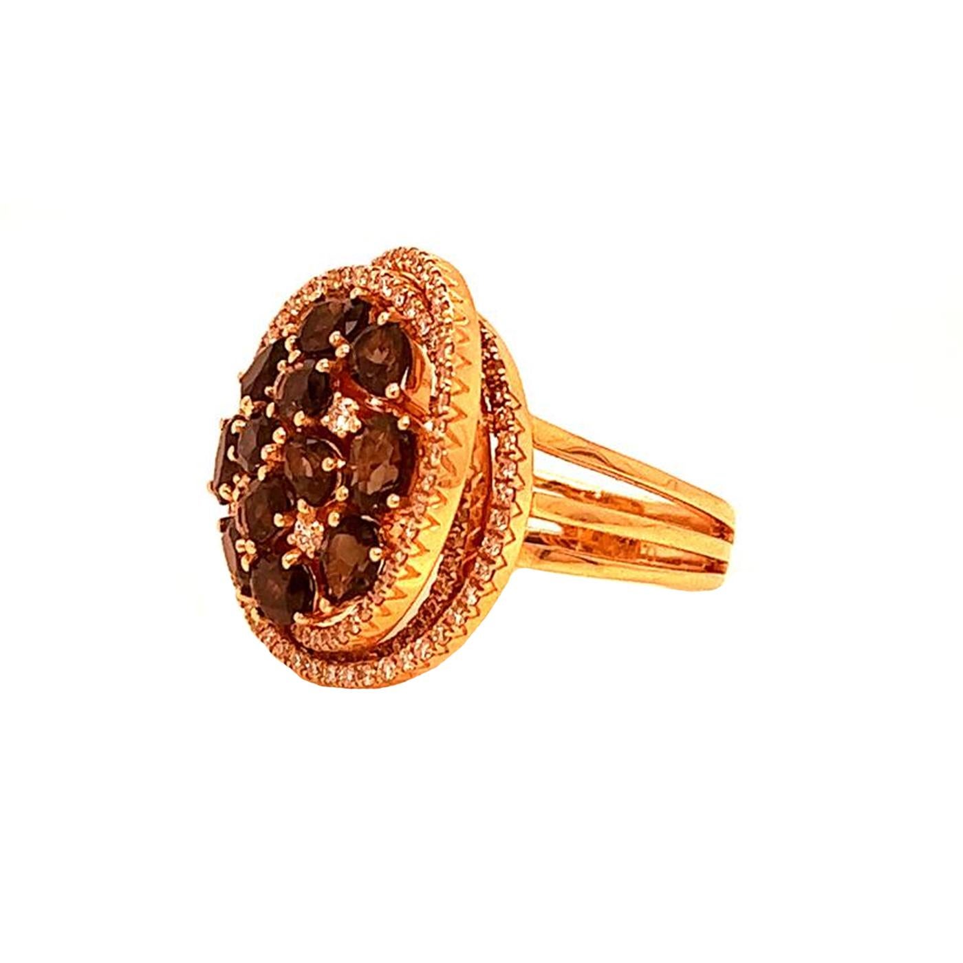 Women's 0.88ct Chocolate Sapphire with Nautral Diamonds 18k Gold Spiral Cocktail Ring For Sale