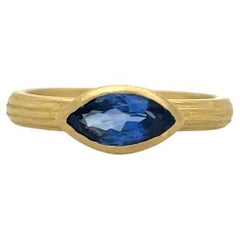 0.88ct Marquise Blue Sapphire Horizontal Ring in 18k Yellow Gold