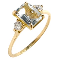Anello a tre pietre con diamante e acquamarina naturale da 0,88 carati in oro giallo 18 carati - Anello fatto a mano