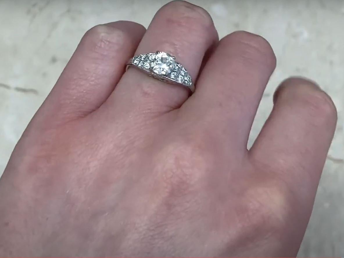 0.88ct Old European Cut Diamond Engagement Ring, Platinum For Sale 5