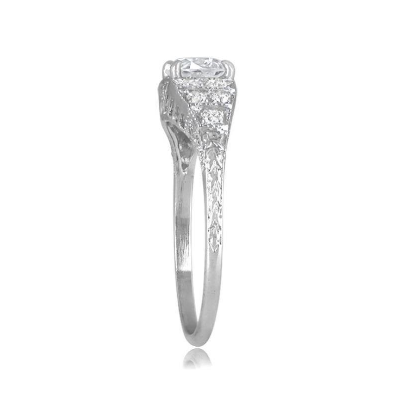 Art Deco 0.88ct Old European Cut Diamond Engagement Ring, Platinum For Sale