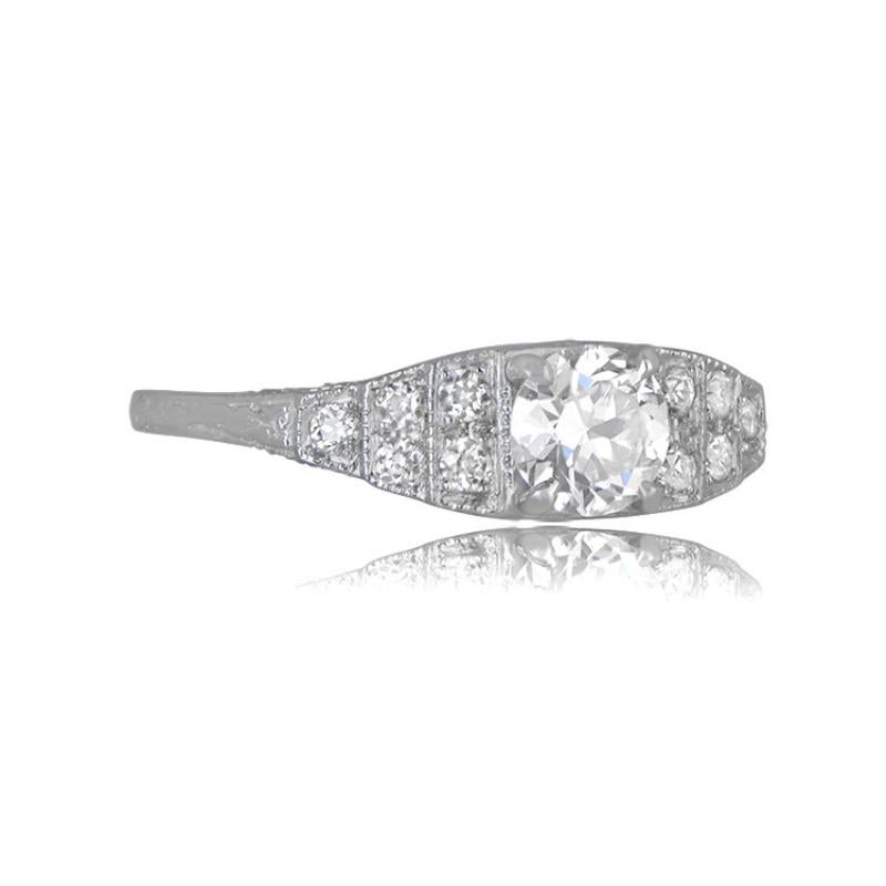 0.88ct Old European Cut Diamond Engagement Ring, Platinum In Excellent Condition For Sale In New York, NY