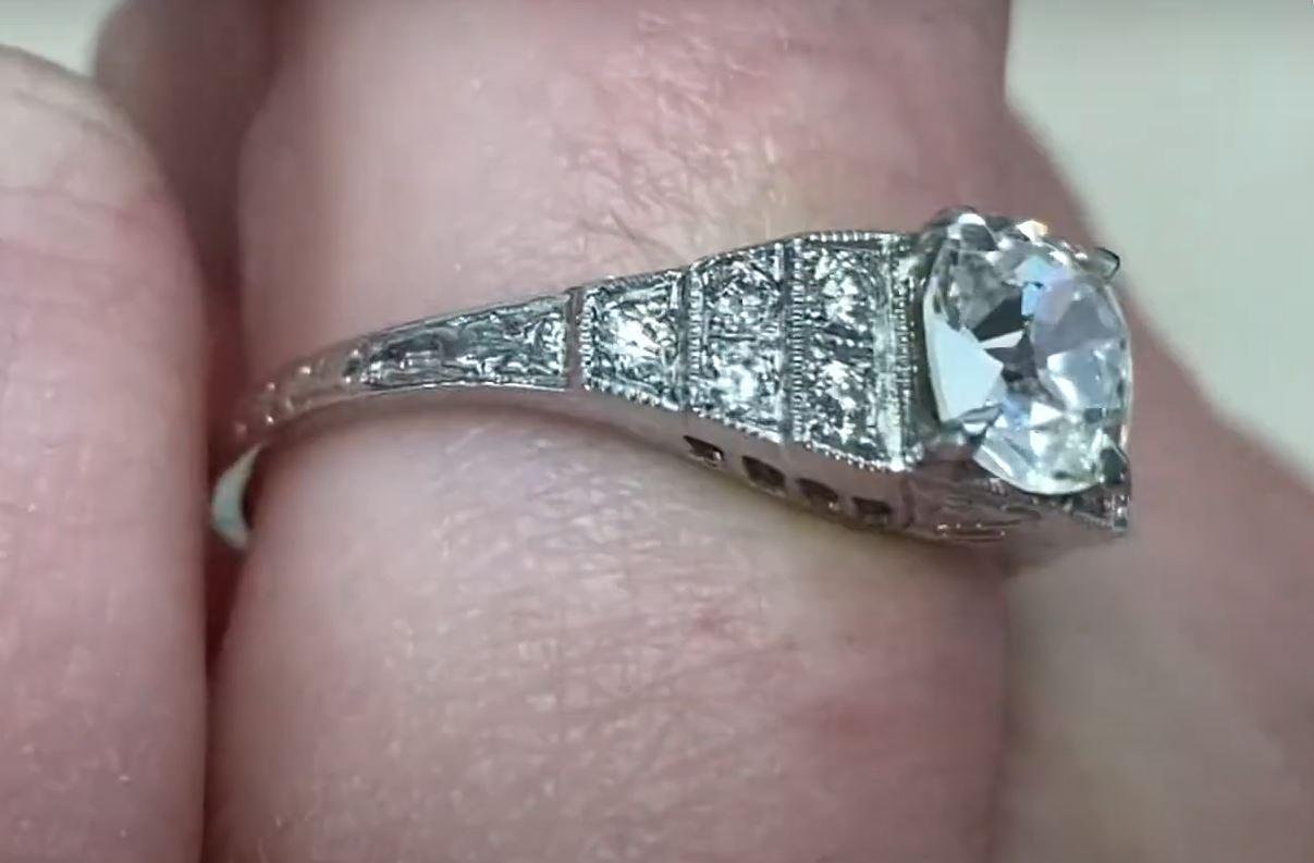 0.88ct Old European Cut Diamond Engagement Ring, Platinum For Sale 2