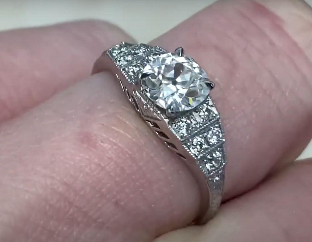0.88ct Old European Cut Diamond Engagement Ring, Platinum For Sale 3