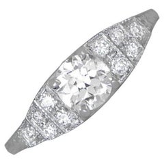 Bague de fiançailles en platine avec un diamant de taille européenne ancienne de 0.88ct