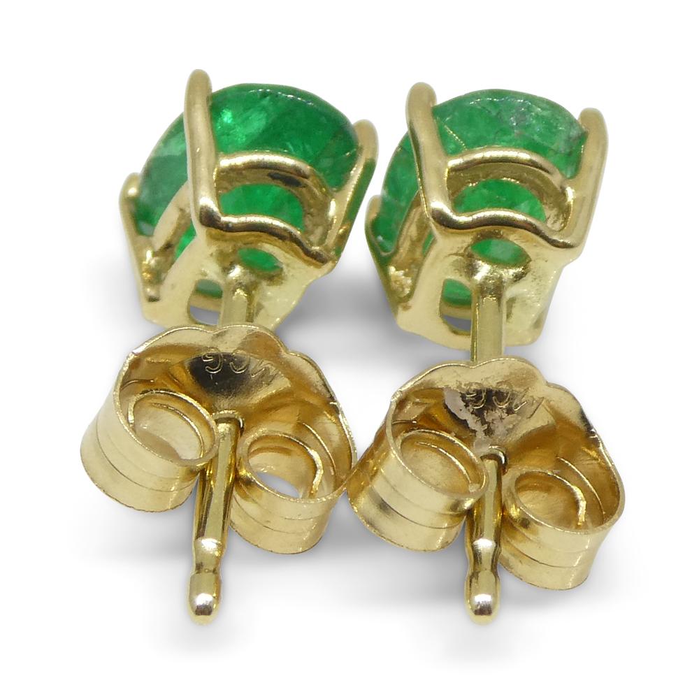 0.88ct Oval Green Colombian Emerald Stud Earrings set in 14k Yellow Gold For Sale 6