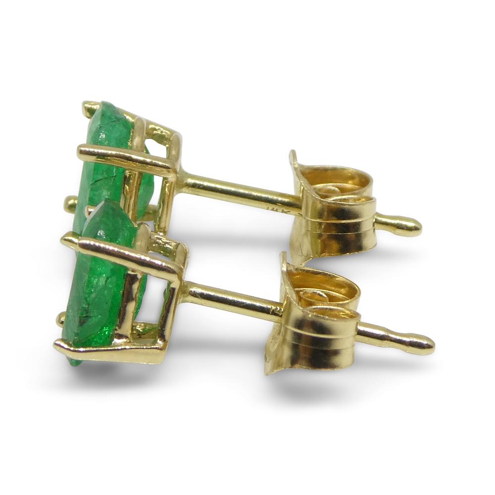 0.88ct Oval Green Colombian Emerald Stud Earrings set in 14k Yellow Gold For Sale 7