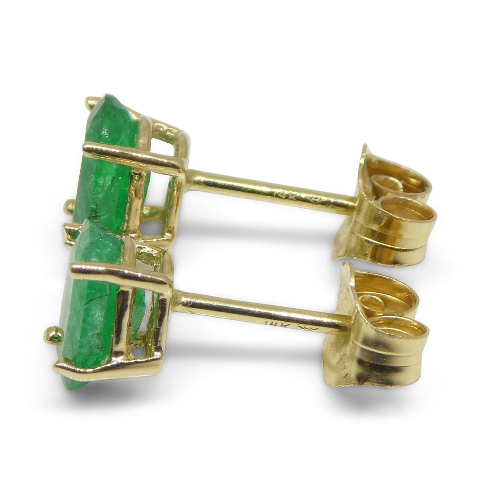 0.88ct Oval Green Colombian Emerald Stud Earrings set in 14k Yellow Gold For Sale 15