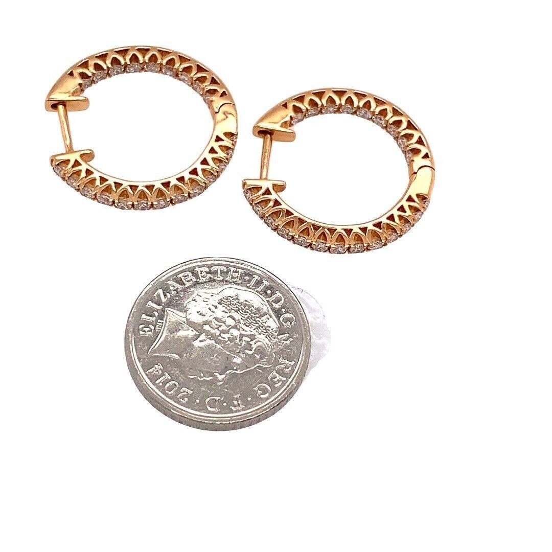 Taille ronde Créoles en or rose 18 carats avec diamants ronds de 0,88 carat en vente