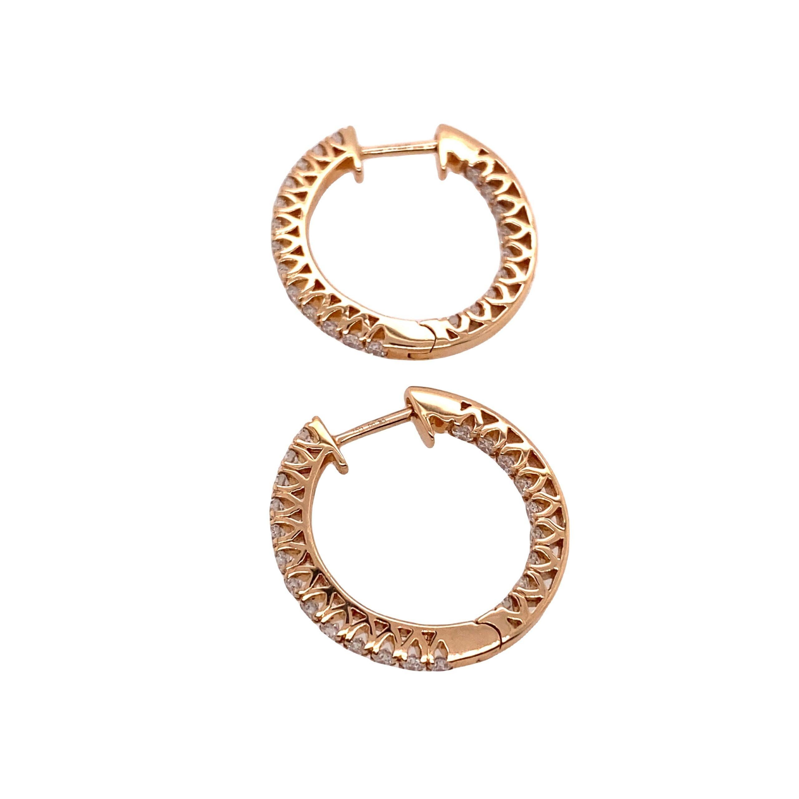 0.88ct Round Diamond Hoop Earrings in 18ct Rose Gold In New Condition For Sale In London, GB