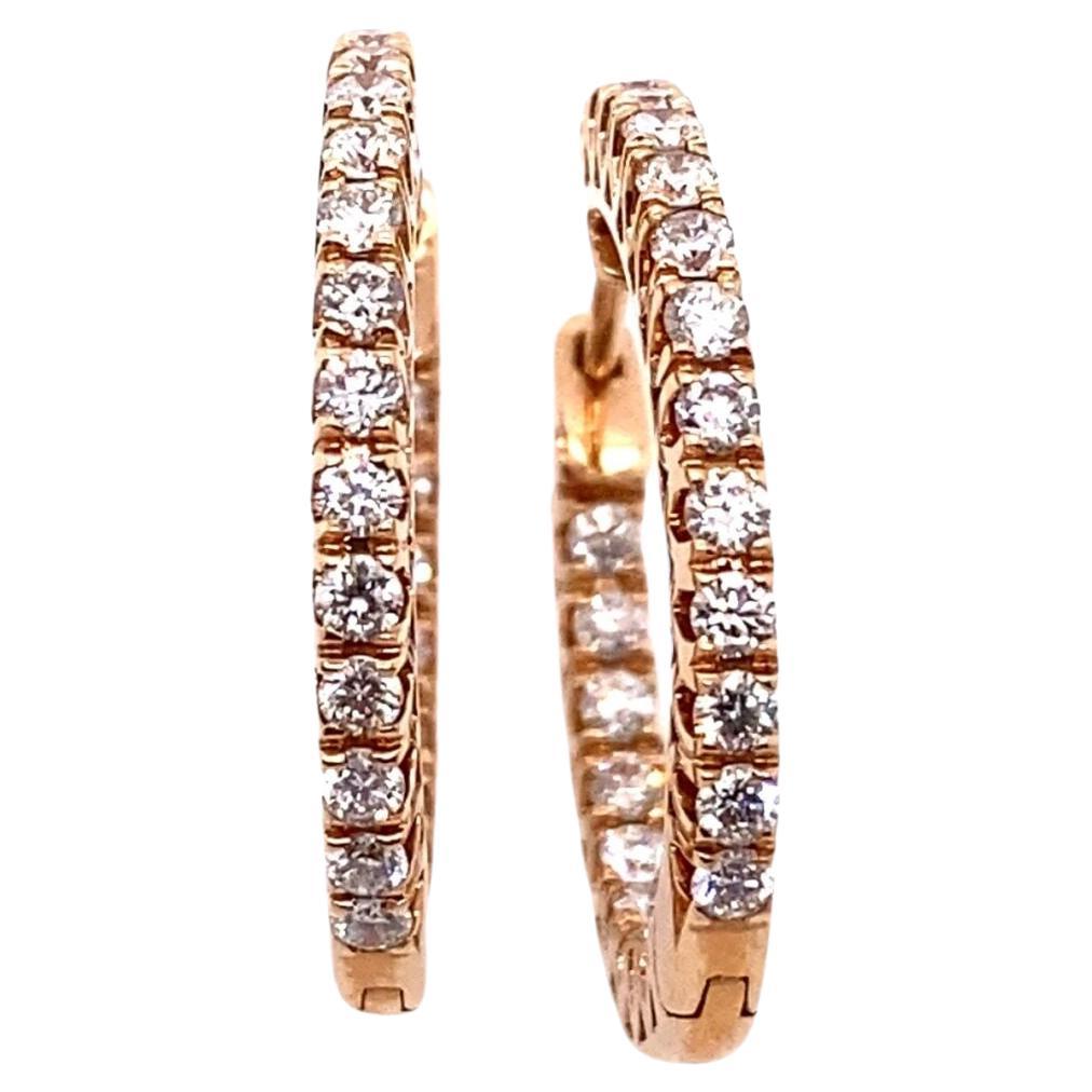 Créoles en or rose 18 carats avec diamants ronds de 0,88 carat en vente