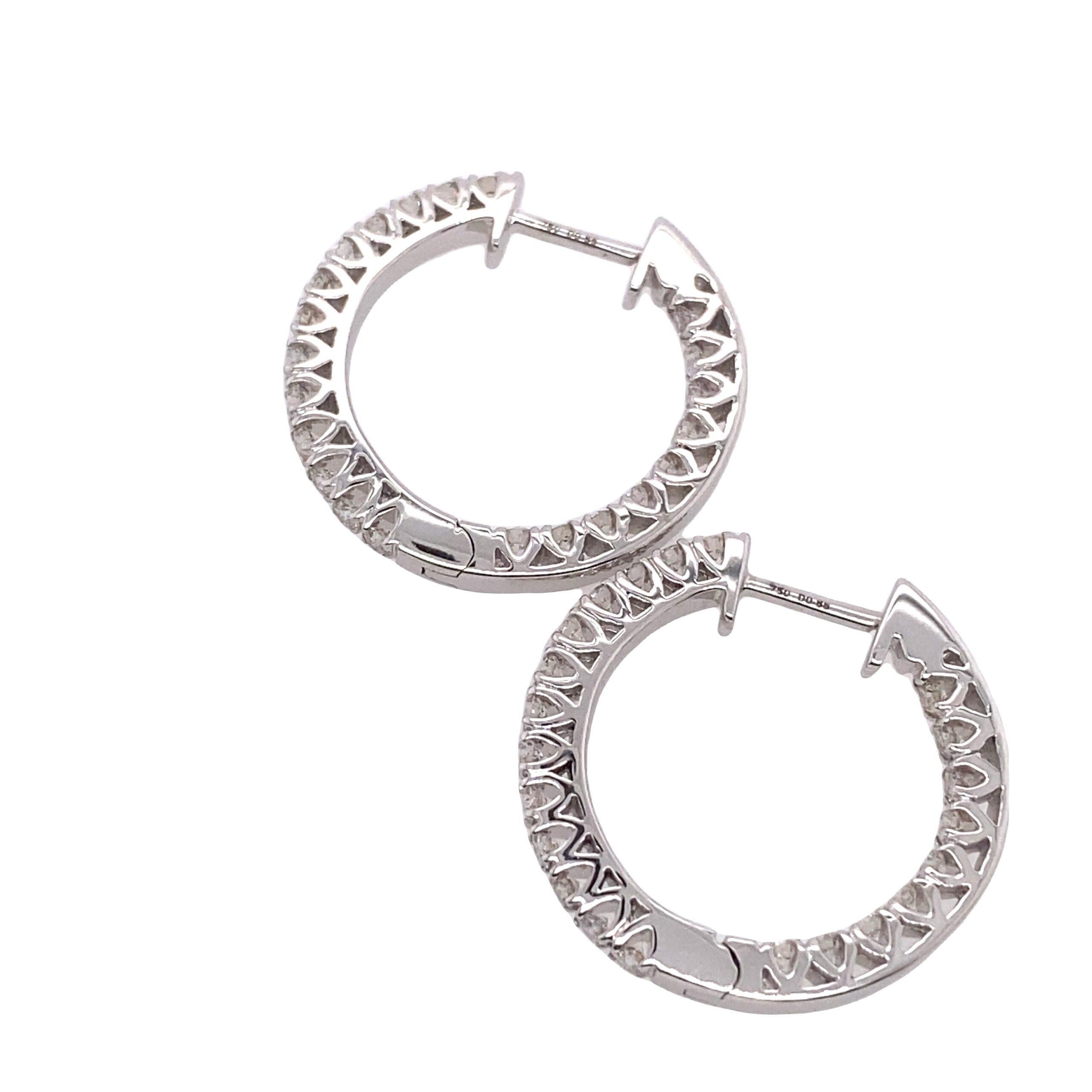 0.88ct Round Diamond Hoop Earrings in 18ct White Gold In New Condition For Sale In London, GB