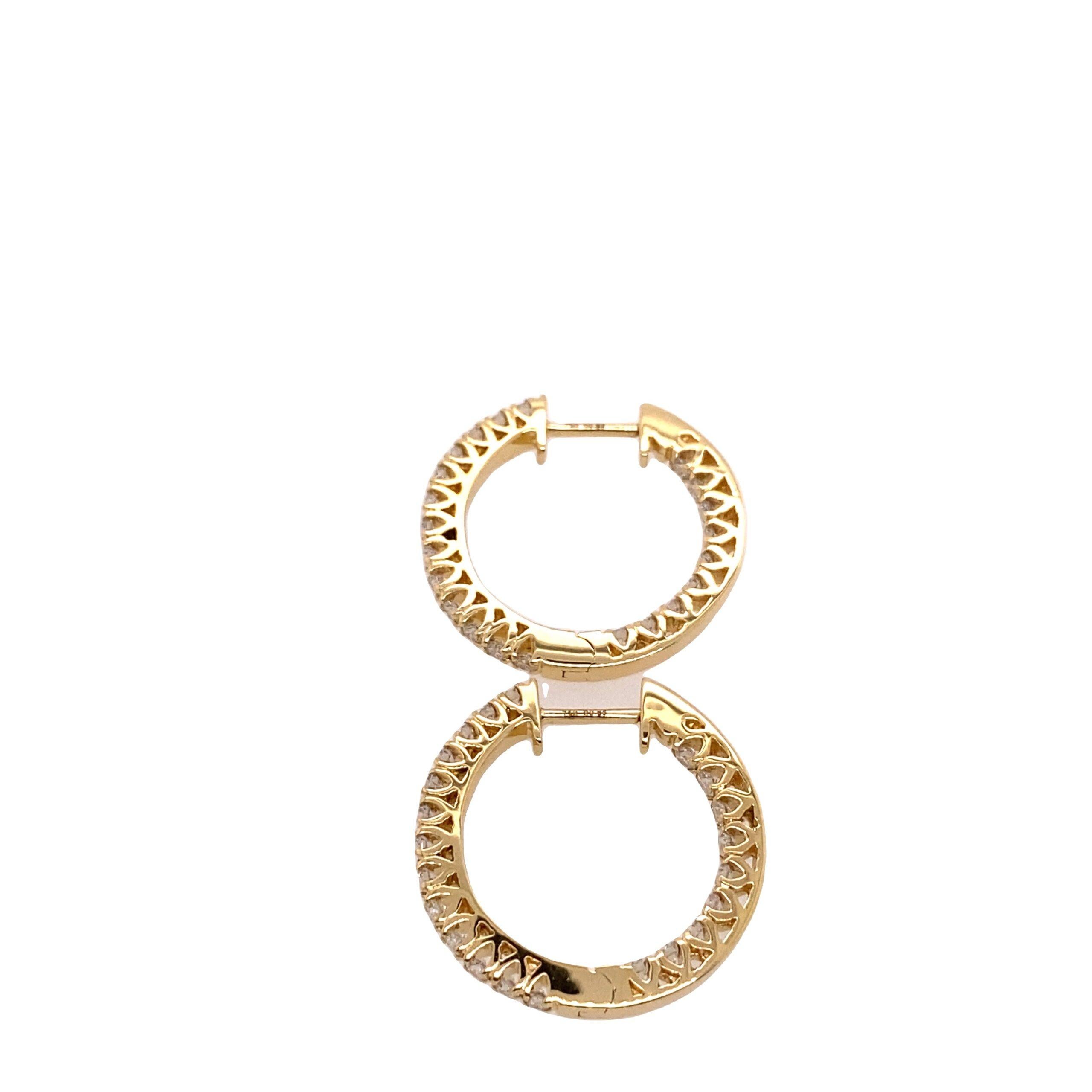 0.88ct Round Diamond Hoop Earrings in 18ct Yellow Gold In New Condition For Sale In London, GB