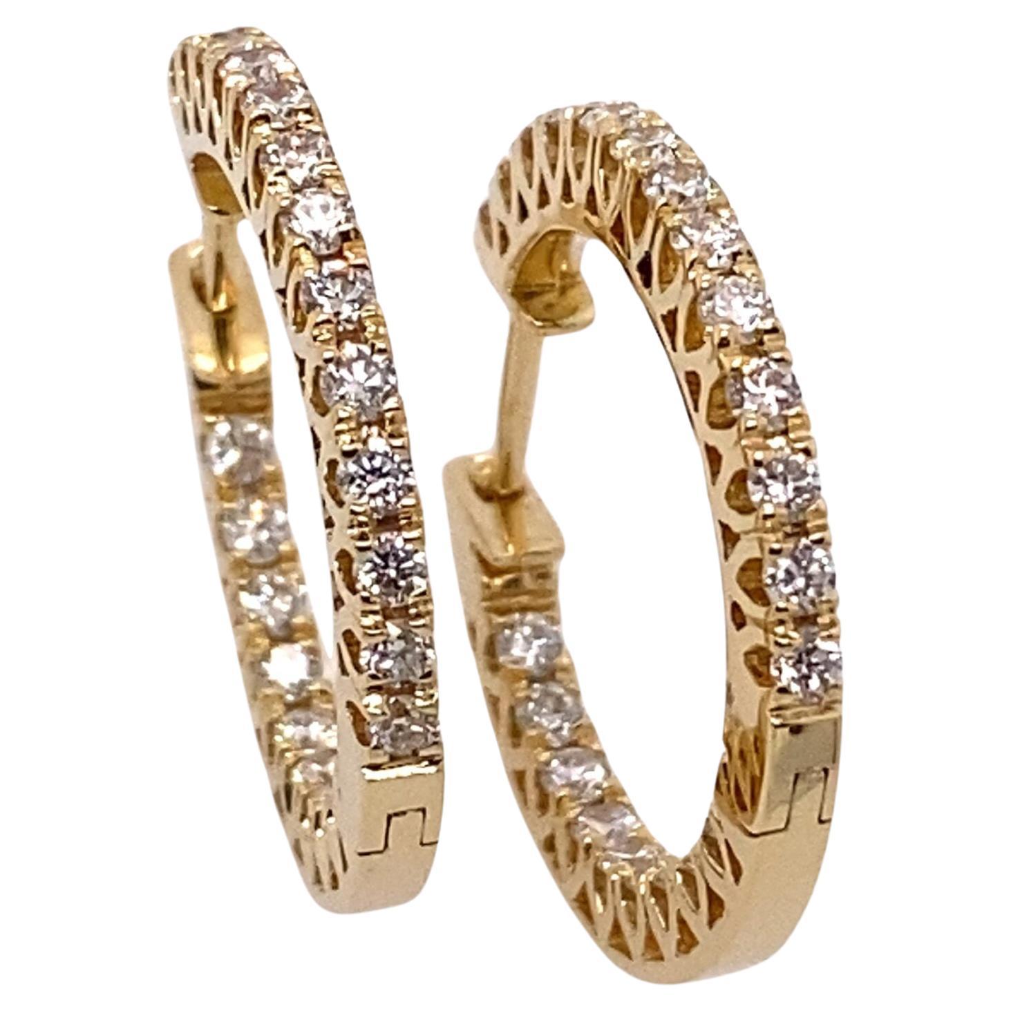 0.88ct Round Diamond Hoop Earrings in 18ct Yellow Gold For Sale