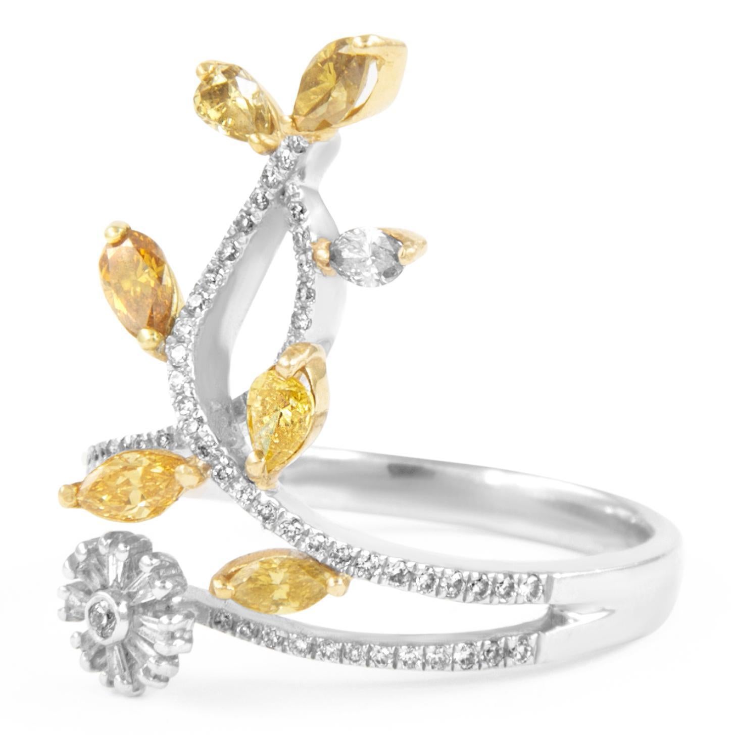 0,88 Karat Multi Diamant-Cluster-Ring 18k Zweifarbiger Diamant-Cluster (Zeitgenössisch) im Angebot