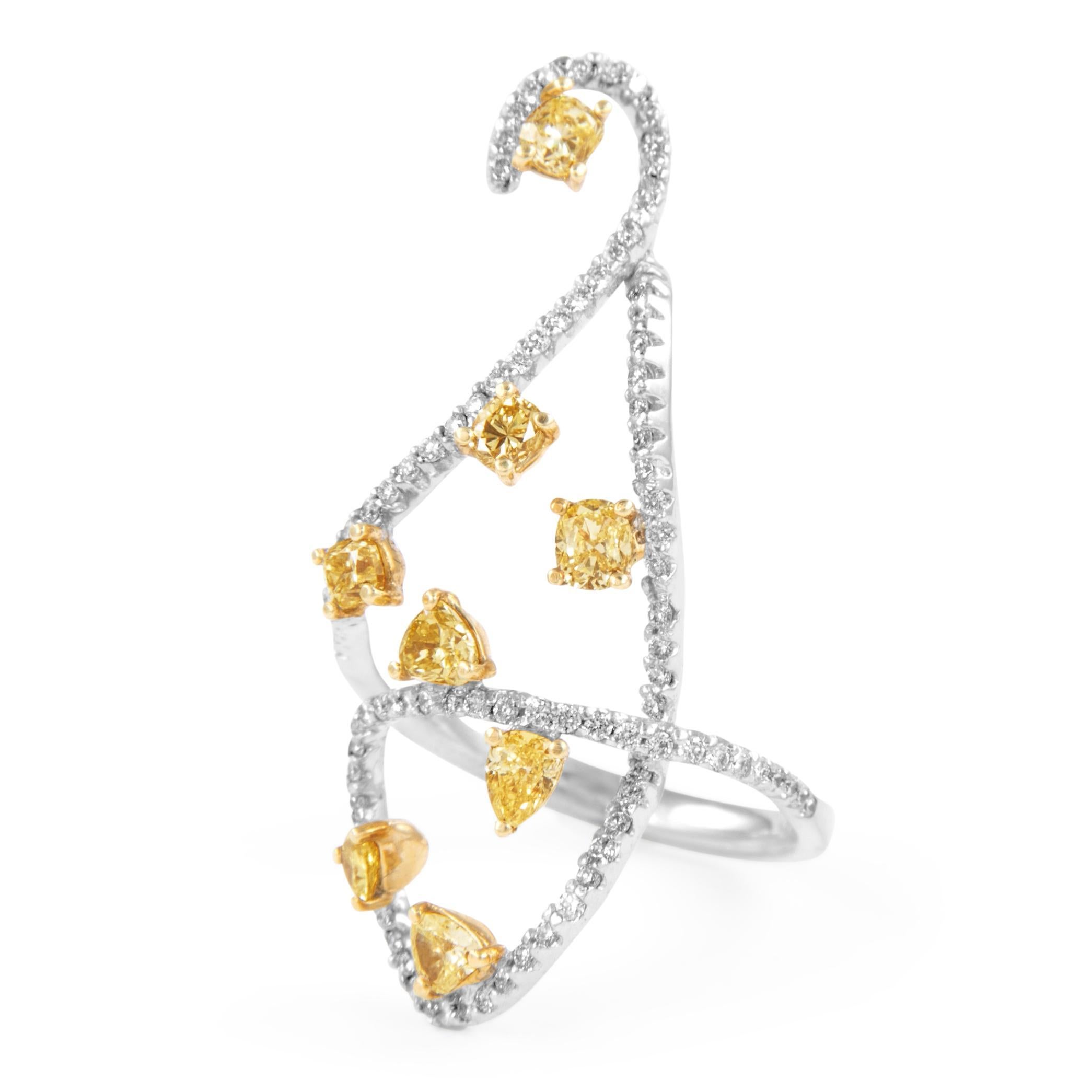 Contemporary 0.88ctt Multi Yellow Diamond Cluster Ring 18k Two Tone For Sale