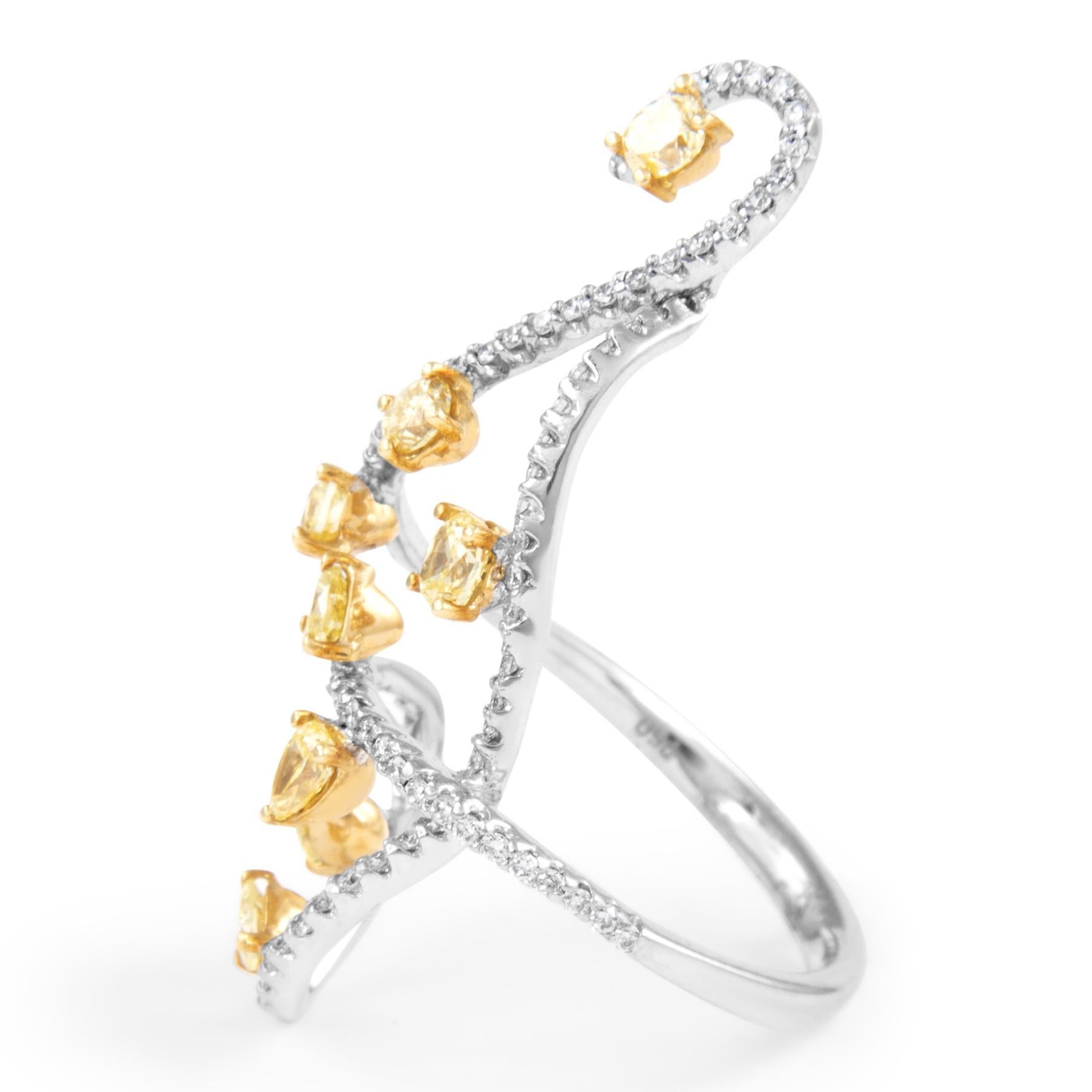 Mixed Cut 0.88ctt Multi Yellow Diamond Cluster Ring 18k Two Tone For Sale