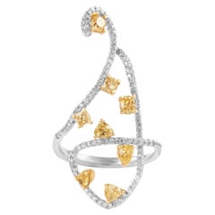 0.88ctt Anillo Multi Racimo de Diamantes Amarillos 18k Dos Tonos