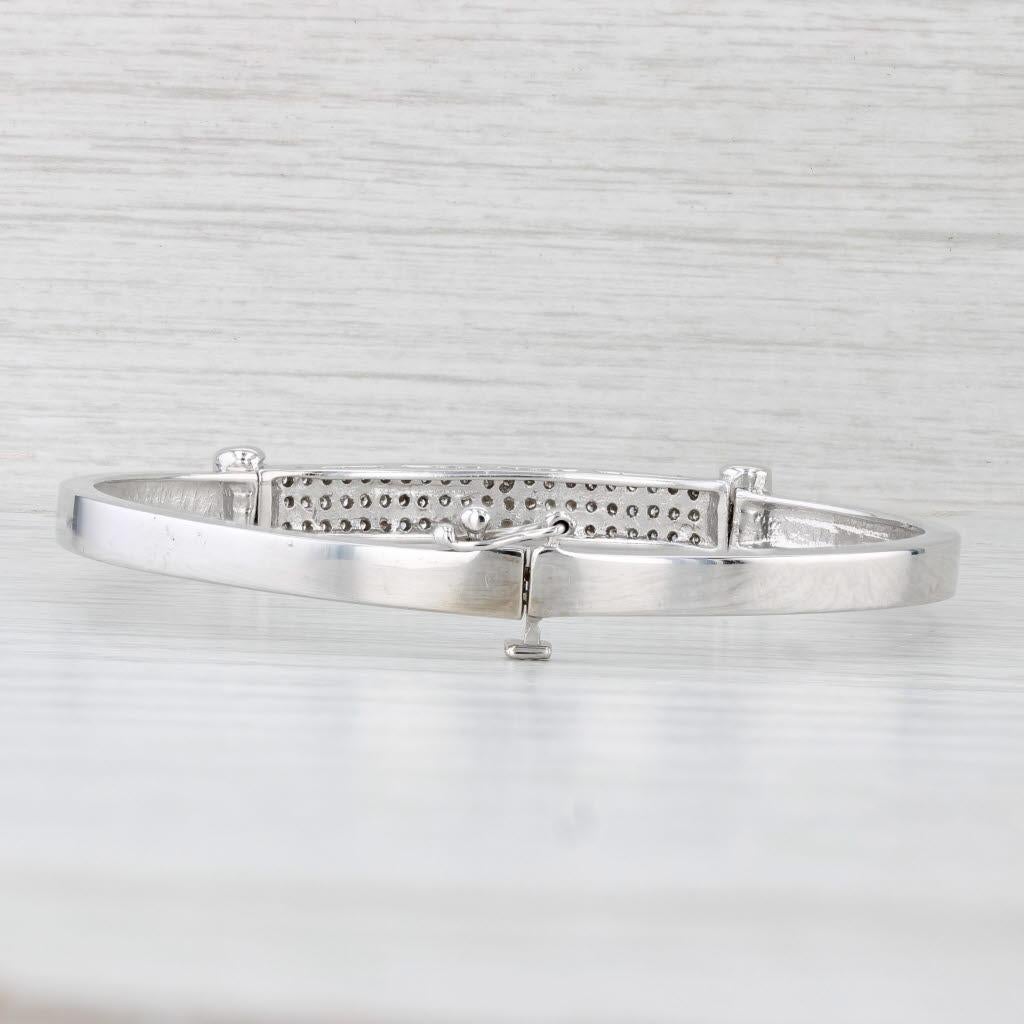 Round Cut 0.88ctw Pave Diamond Bangle Bracelet 14k White Gold 6.5