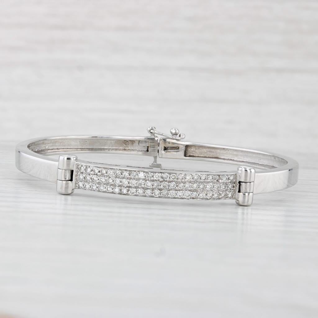 Women's or Men's 0.88ctw Pave Diamond Bangle Bracelet 14k White Gold 6.5