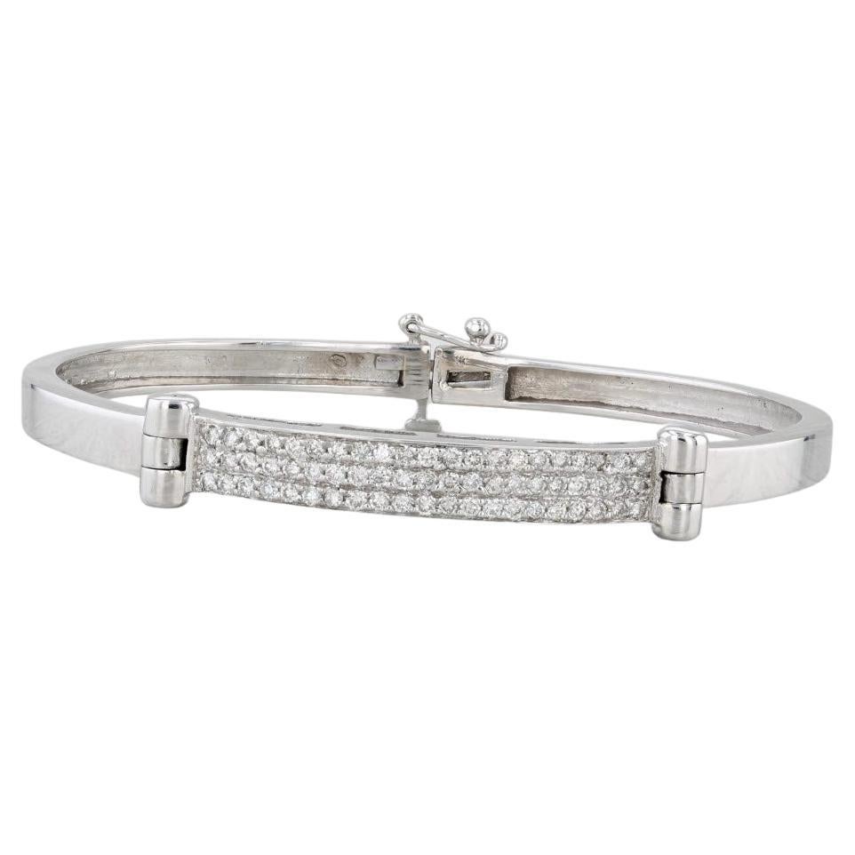 0.88ctw Pave Diamond Bangle Bracelet 14k White Gold 6.5"