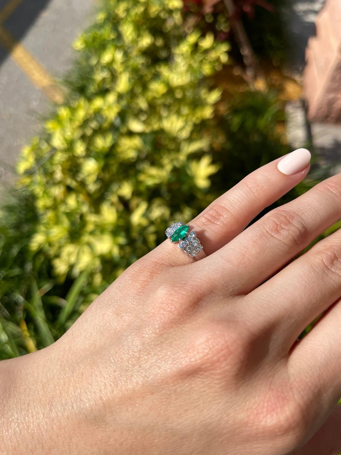 0.88tcw Plat Colombian Emerald-Marquise Cut & Diamond Cocktail Ring In New Condition For Sale In Jupiter, FL
