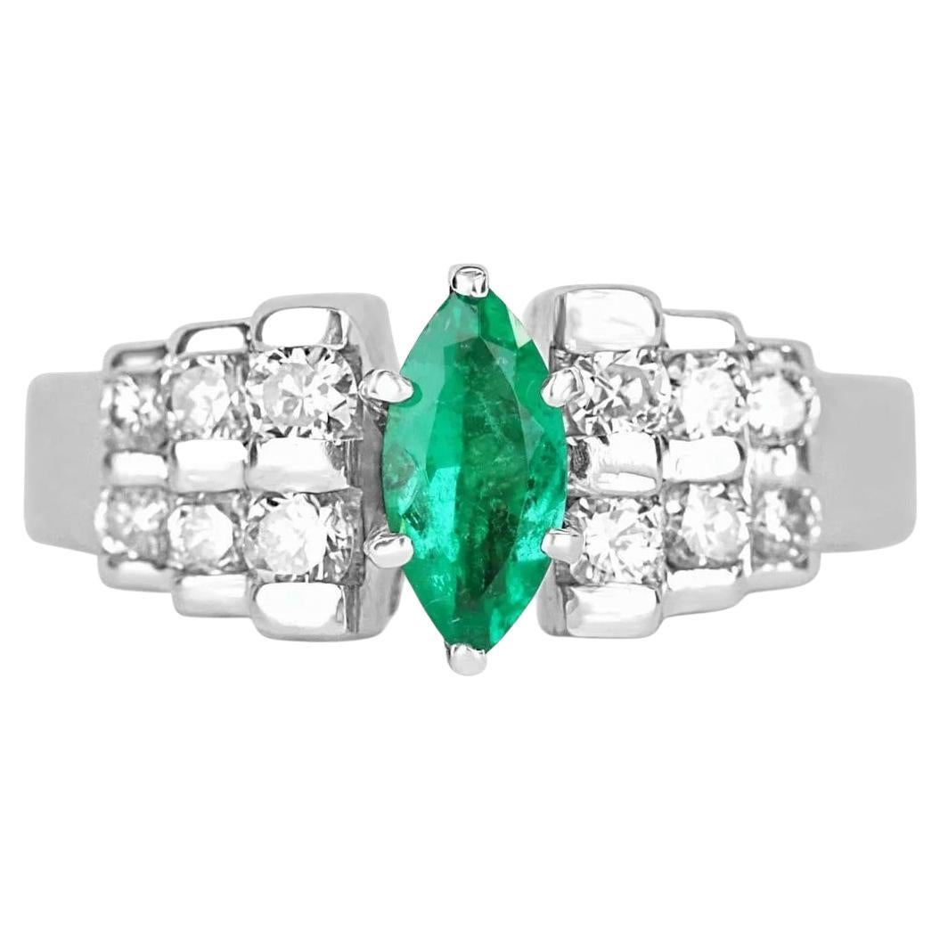 0.88tcw Plat Colombian Emerald-Marquise Cut & Diamond Cocktail Ring For Sale