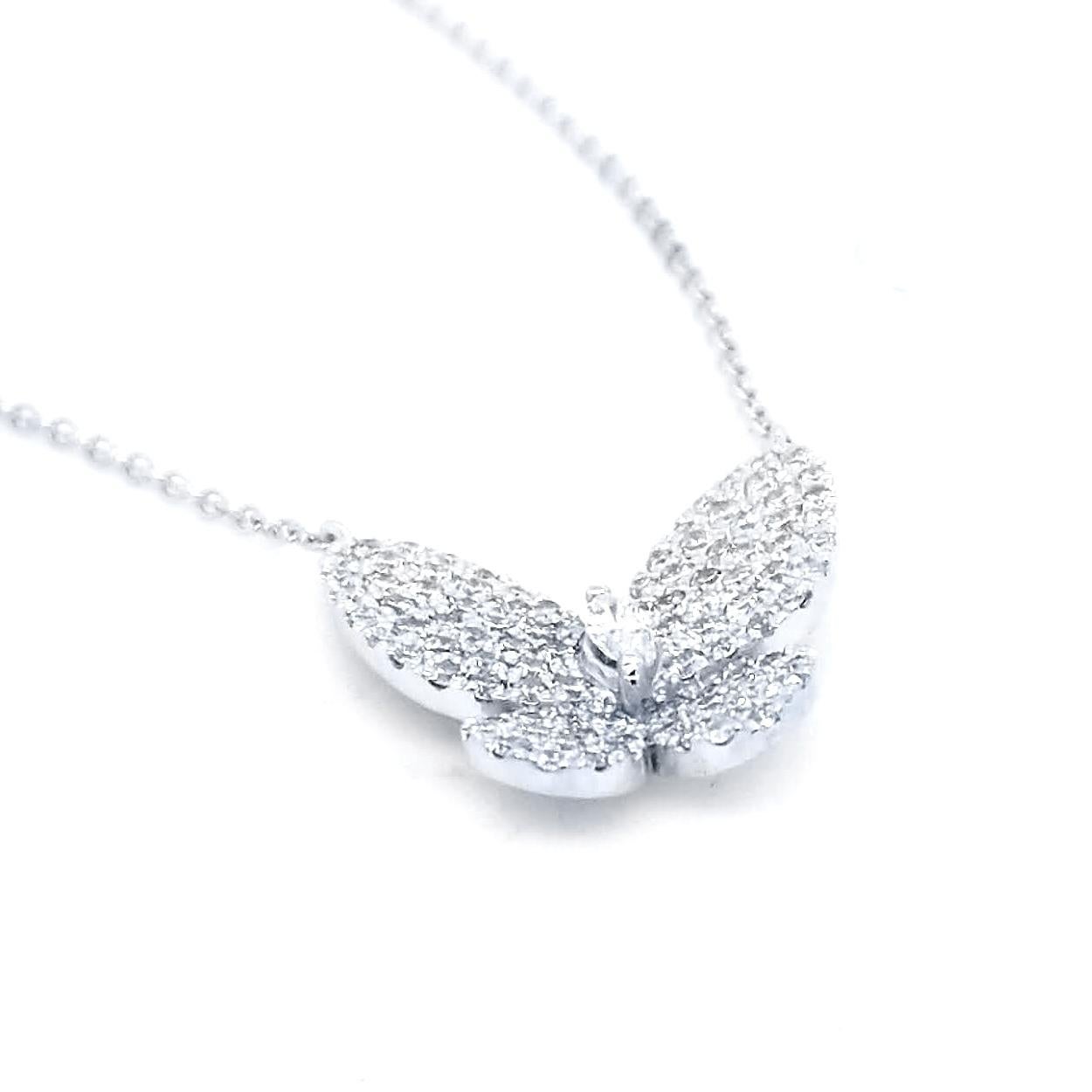 Contemporaneo Sebastian Bernards, collana con farfalla incastonata in oro bianco 14 K.K. da 0,89 ct. in vendita