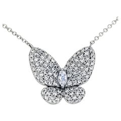 0,89 Karat 14 Karat Weißgold Pavé-gefasste Schmetterlingshalskette
