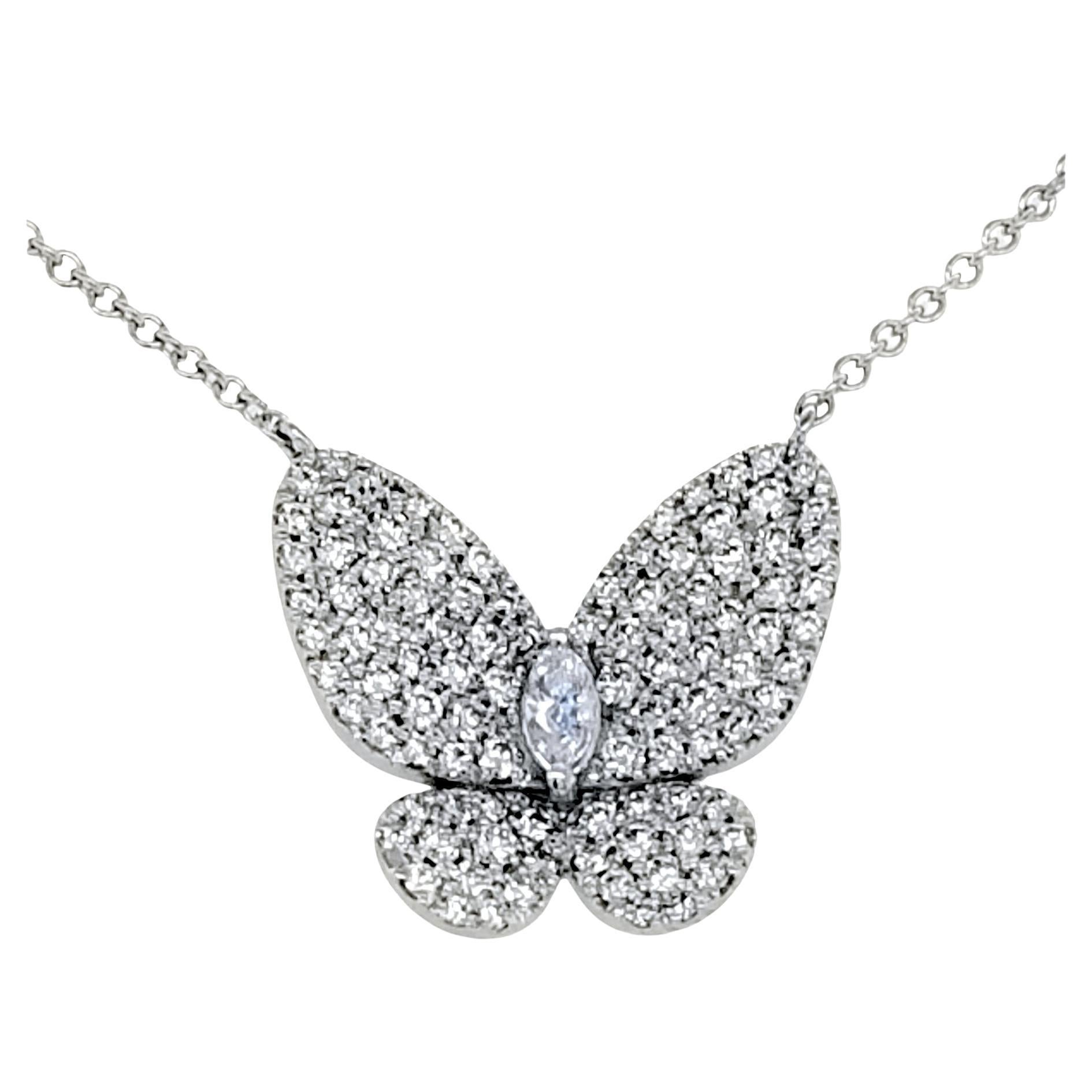 Sebastian Bernards, collana con farfalla incastonata in oro bianco 14 K.K. da 0,89 ct. in vendita