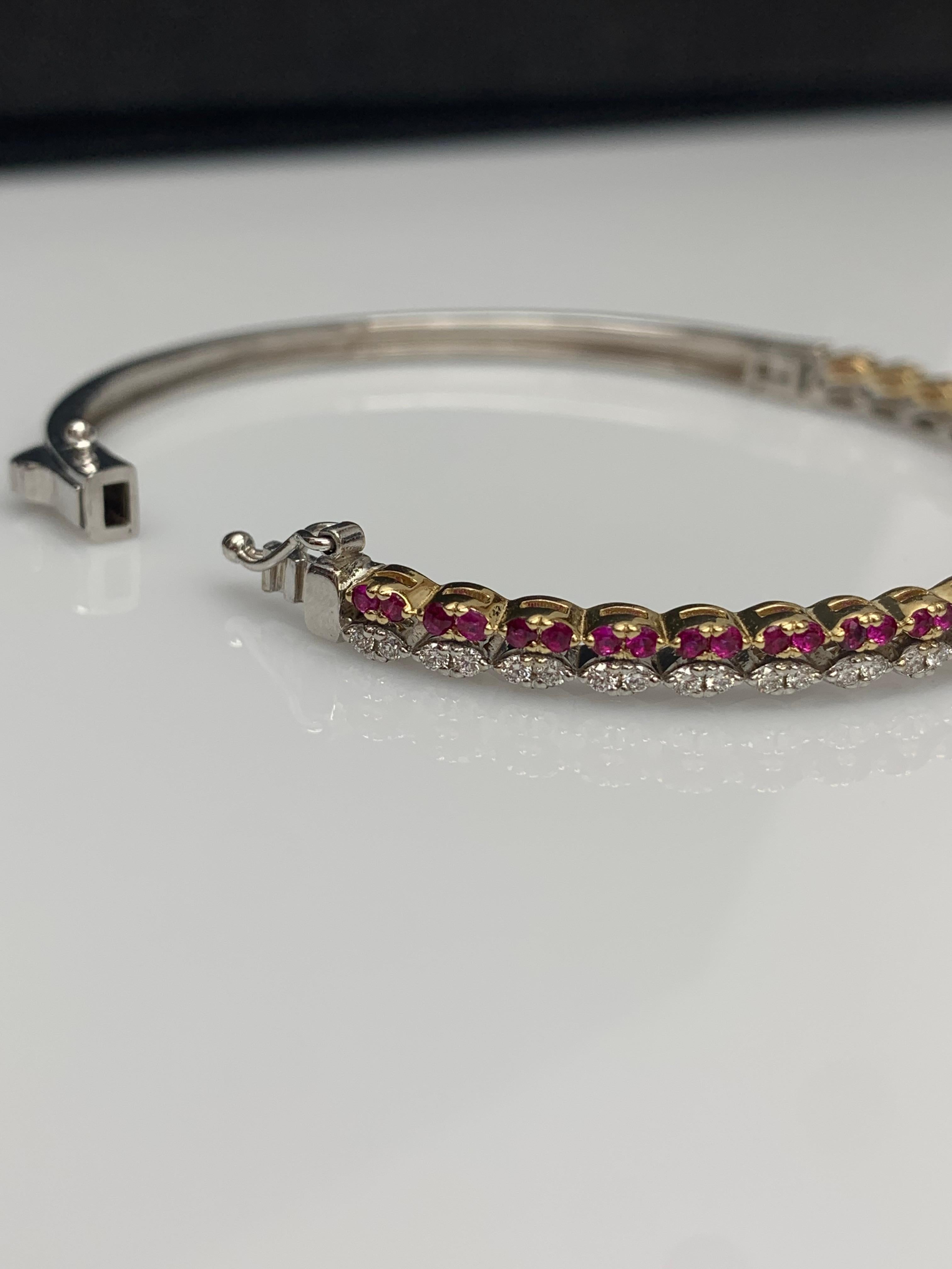 0.89 Carat Brilliant Cut Ruby and Diamond Bangle in 14K Mix Gold For Sale 7