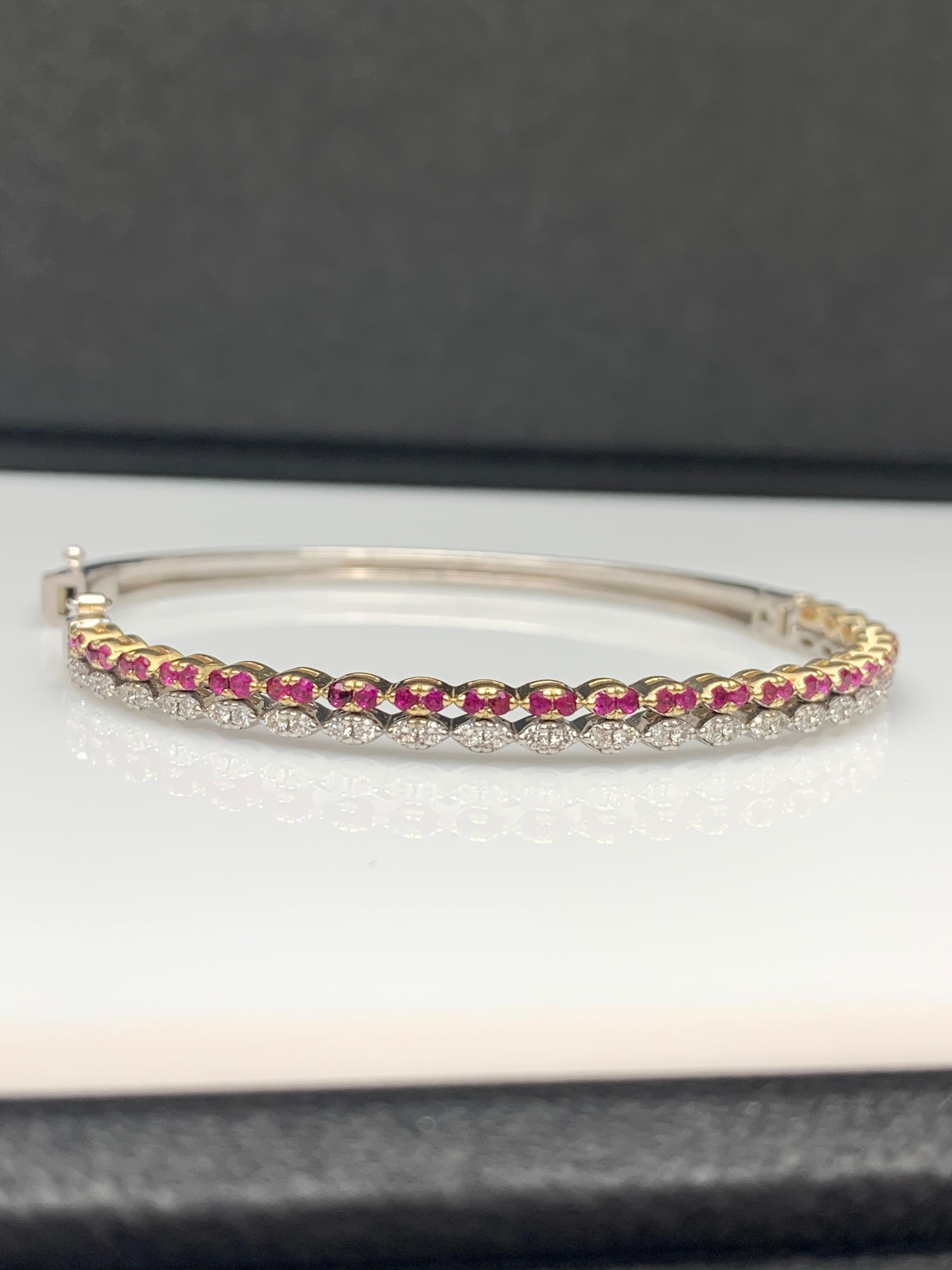 0.89 Carat Brilliant Cut Ruby and Diamond Bangle in 14K Mix Gold For Sale 8