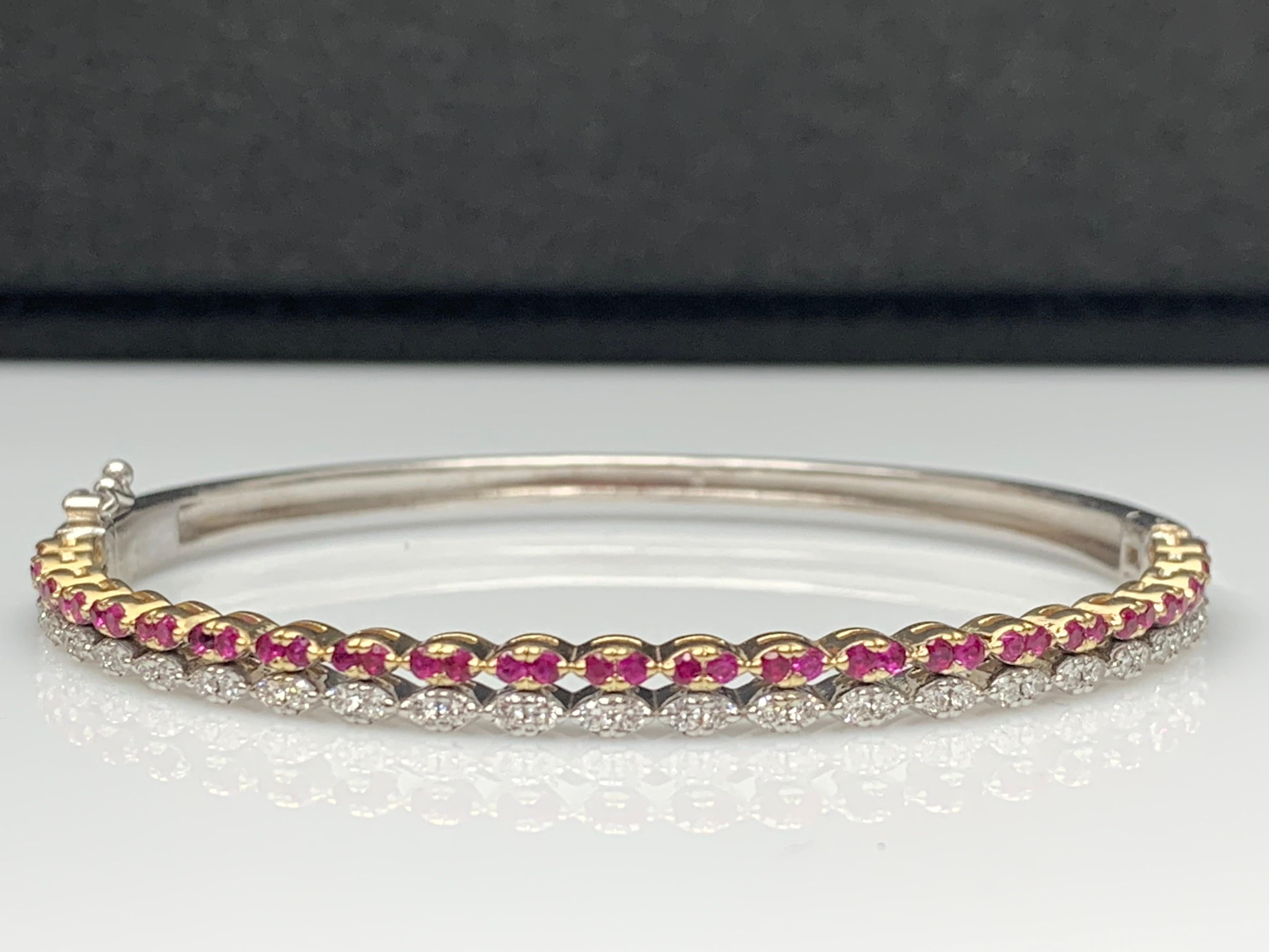0.89 Carat Brilliant Cut Ruby and Diamond Bangle in 14K Mix Gold For Sale 2