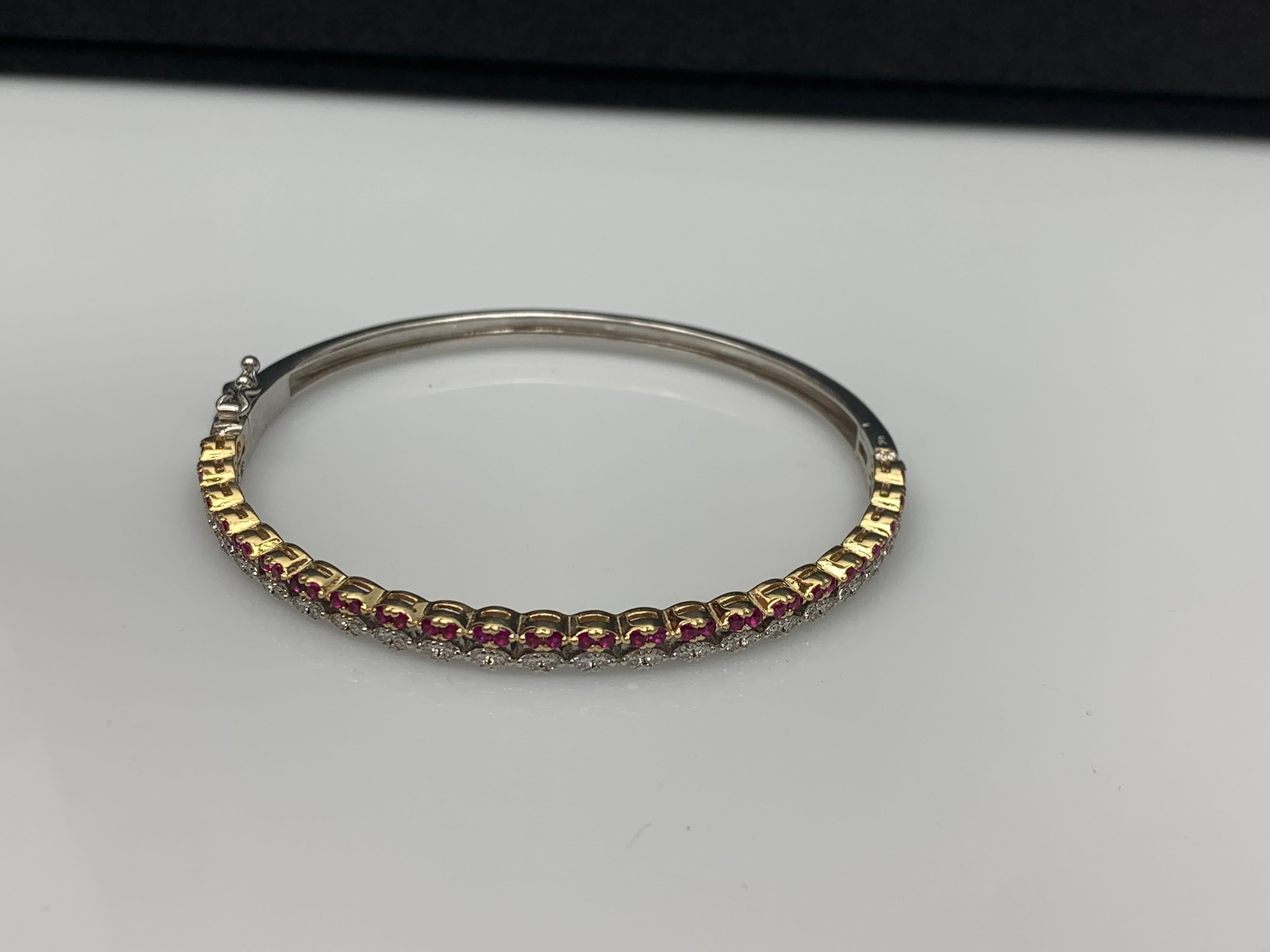 0.89 Carat Brilliant Cut Ruby and Diamond Bangle in 14K Mix Gold For Sale 3
