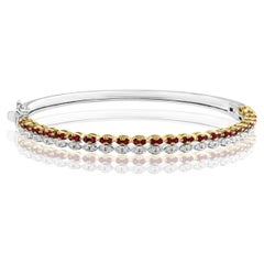 Bracelet jonc en or 14 carats avec diamants et rubis taille brillant de 0,89 carat
