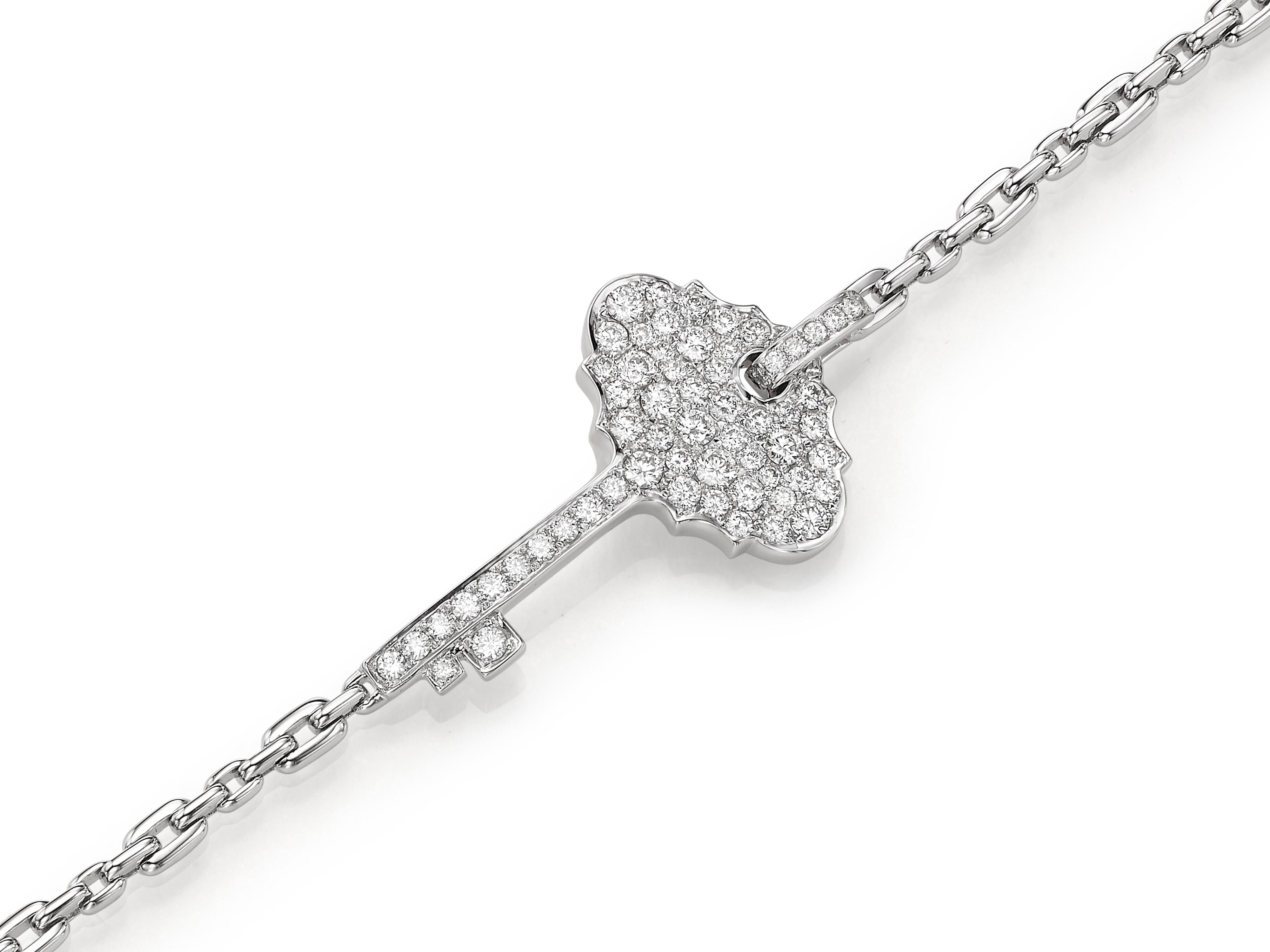 Contemporary 0.89 Carat Diamond 18 Karat White Gold Stackable Key Bracelet Bangle