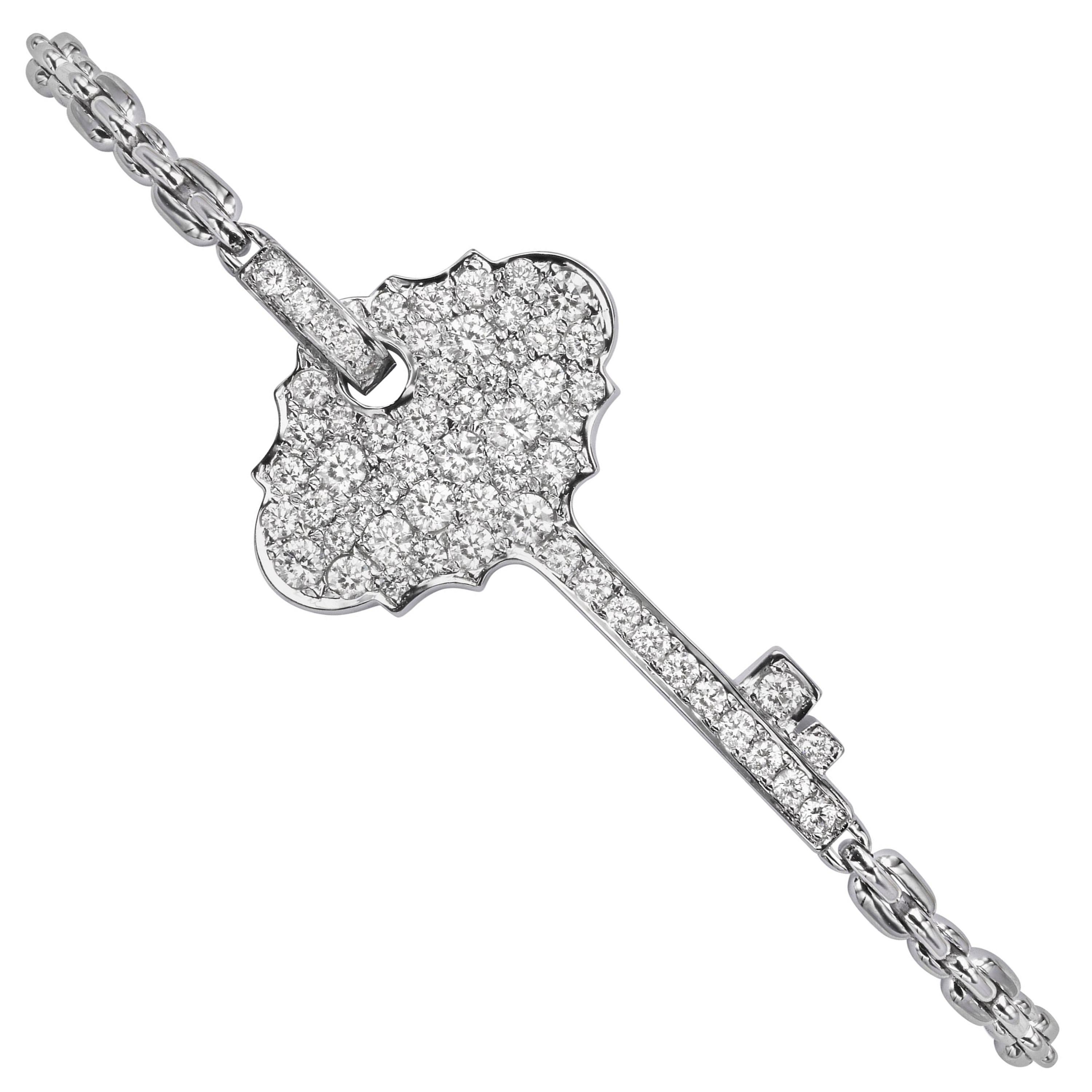 0.89 Carat Diamond 18 Karat White Gold Stackable Key Bracelet Bangle