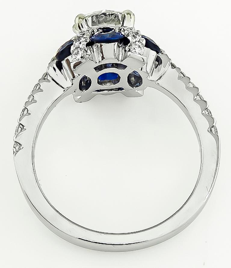 Round Cut 0.89 Carat Diamond Sapphire Engagement Ring