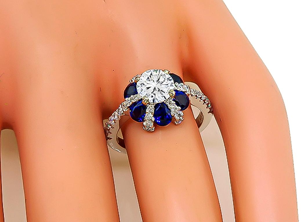 0.89 Carat Diamond Sapphire Engagement Ring In Good Condition In New York, NY