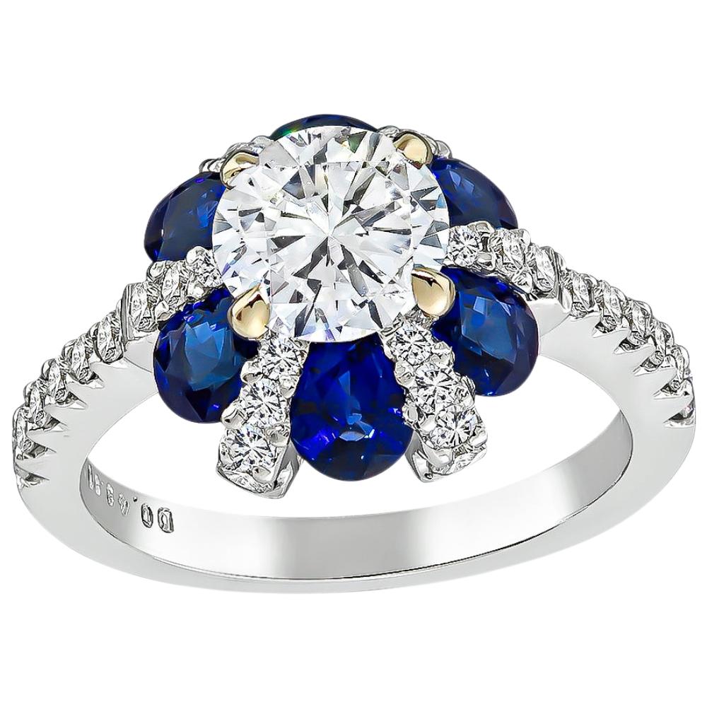 0.89 Carat Diamond Sapphire Engagement Ring