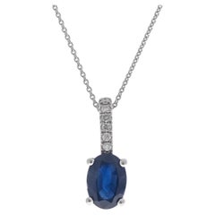 0.89 Carat Oval-Cut Blue Sapphire with Diamond Accents 10K White Gold Pendant