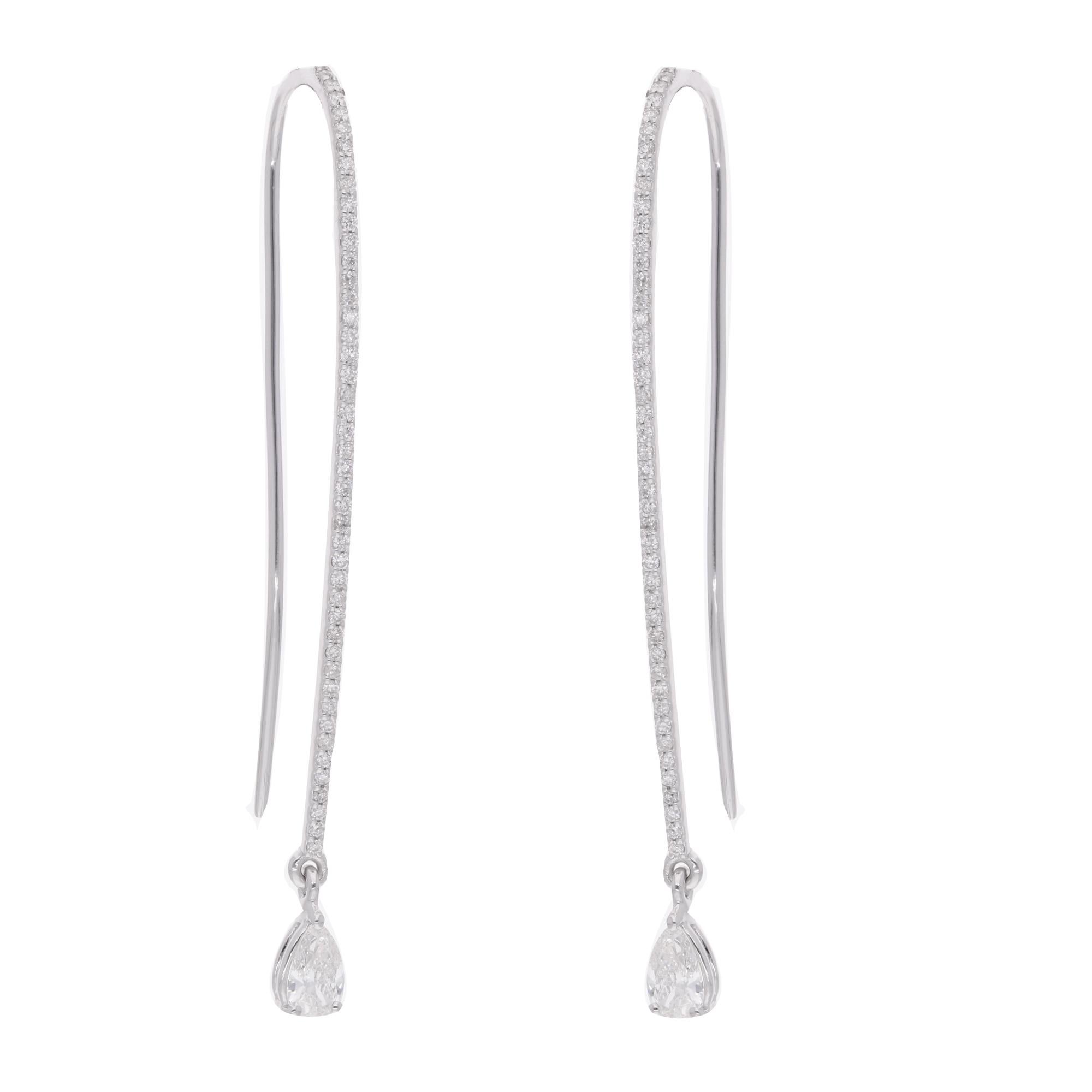 Modern 0.89 Carat Pear & Round Diamond Dangle Earrings 18 Karat White Gold Fine Jewelry For Sale