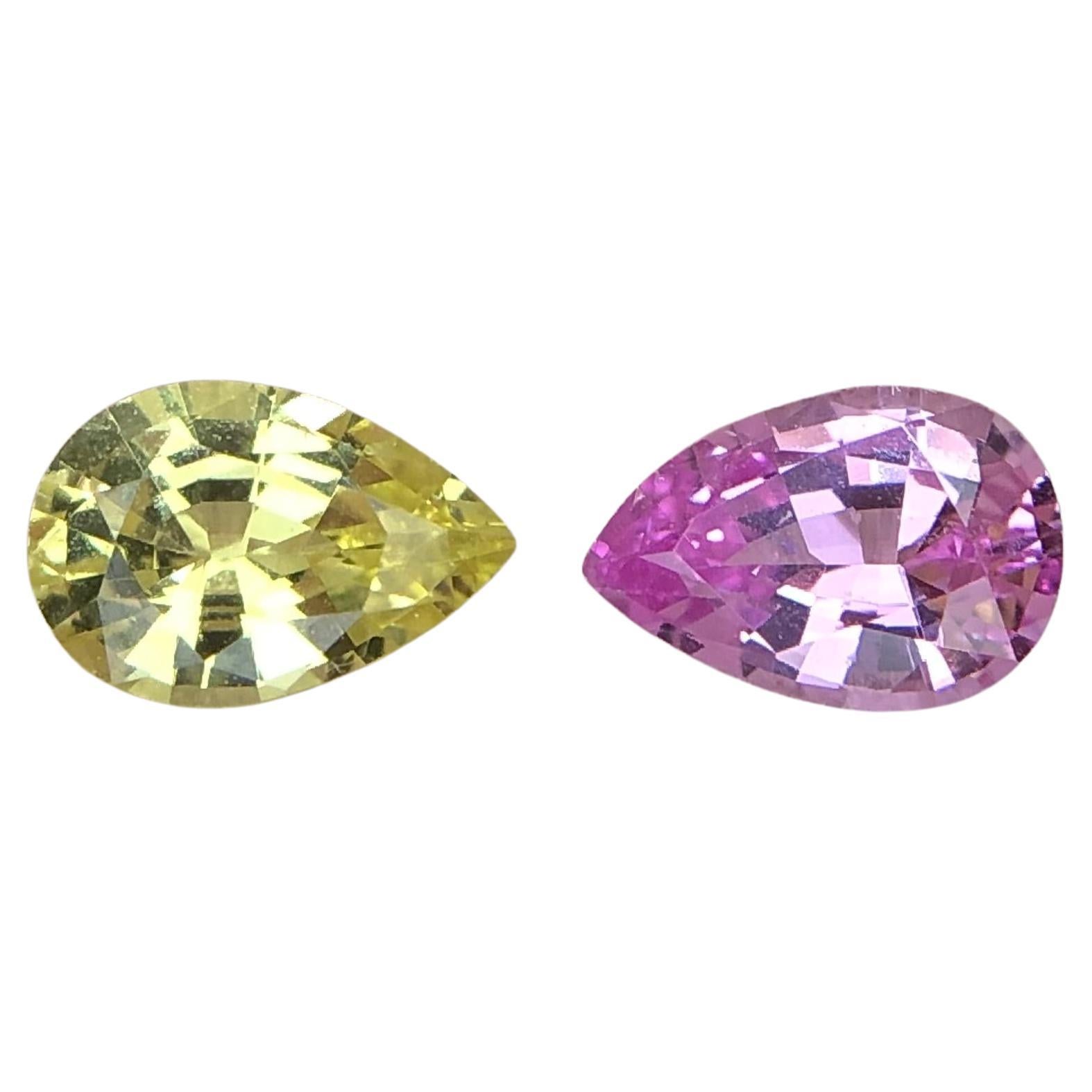 0.89 Carat Pink & Yellow Natural Sapphire Pear Cut Loose Gemstones Reverse Pair For Sale