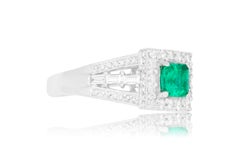 0.89 Ct Princess Cut Natural Emerald 1.13 Ct White Diamond Antique Ring 14K Gold
