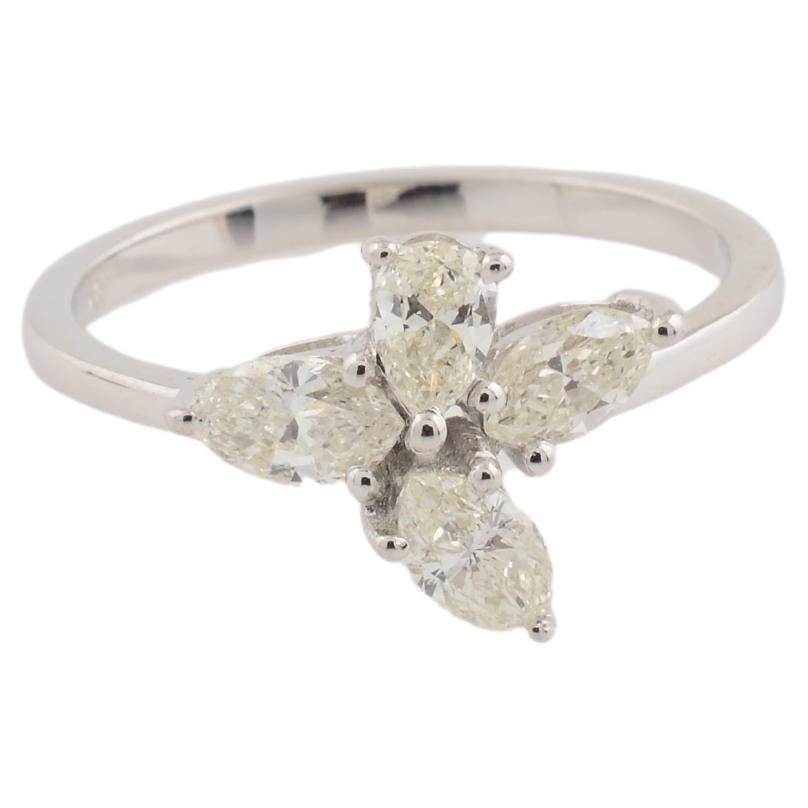 0.89 Carat SI Clarity HI Color Pear & Marquise Diamond Ring 18 Karat White Gold