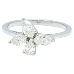 0,89 Carati SI Chiarezza HI Colore Anello con diamante pera e marquise Oro bianco 18 carati